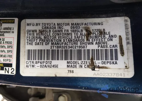 2004 Toyota Corolla S from USA, damaged, VIN 2T1BR32E34C219507